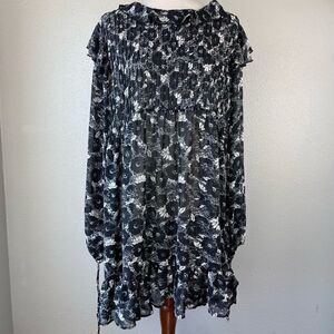 NWOT Free People Black and White Flower Midi Dress Size L